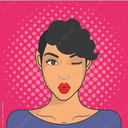 pop art woman icon over pink background. colorful design. vector illustration