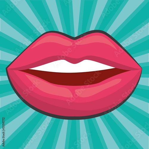 sensual pink lips icon over turquoise background. colorful design. vector illustration