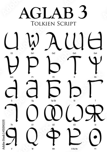AGLAB Alphabet 3 - Tolkien Script on white background - Vector Image