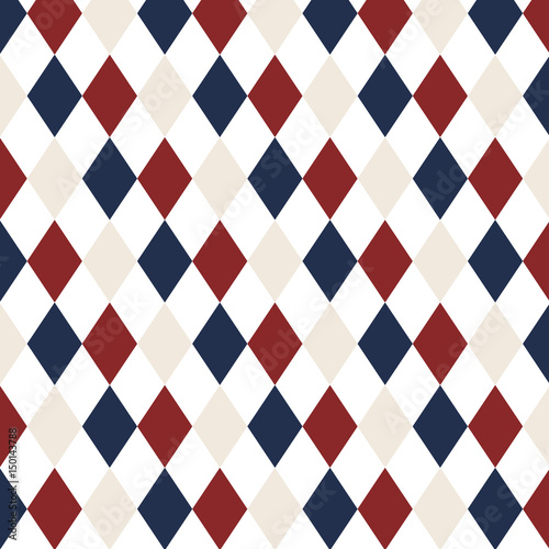 Red, White Blue diamond seamless repeating pattern. Classic diamond repeating pattern vector file.