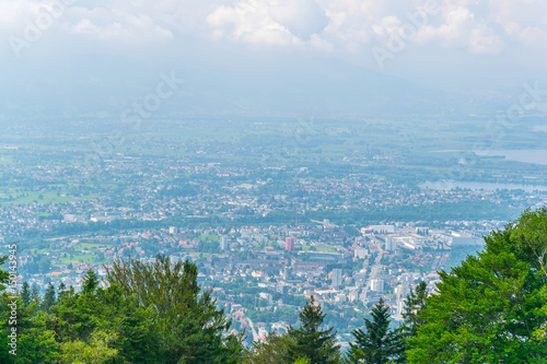 Aerial view of the Austrian city Bregenz situated on the bodensee lake. photo