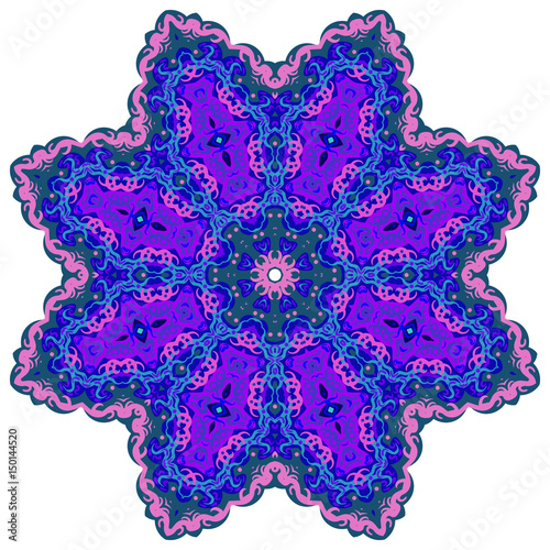Bright circular ornament purple flower mandala