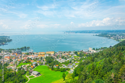 Aerial view of Bodensee/ lake constance with historical cities of Lindau and Bregenz. photo