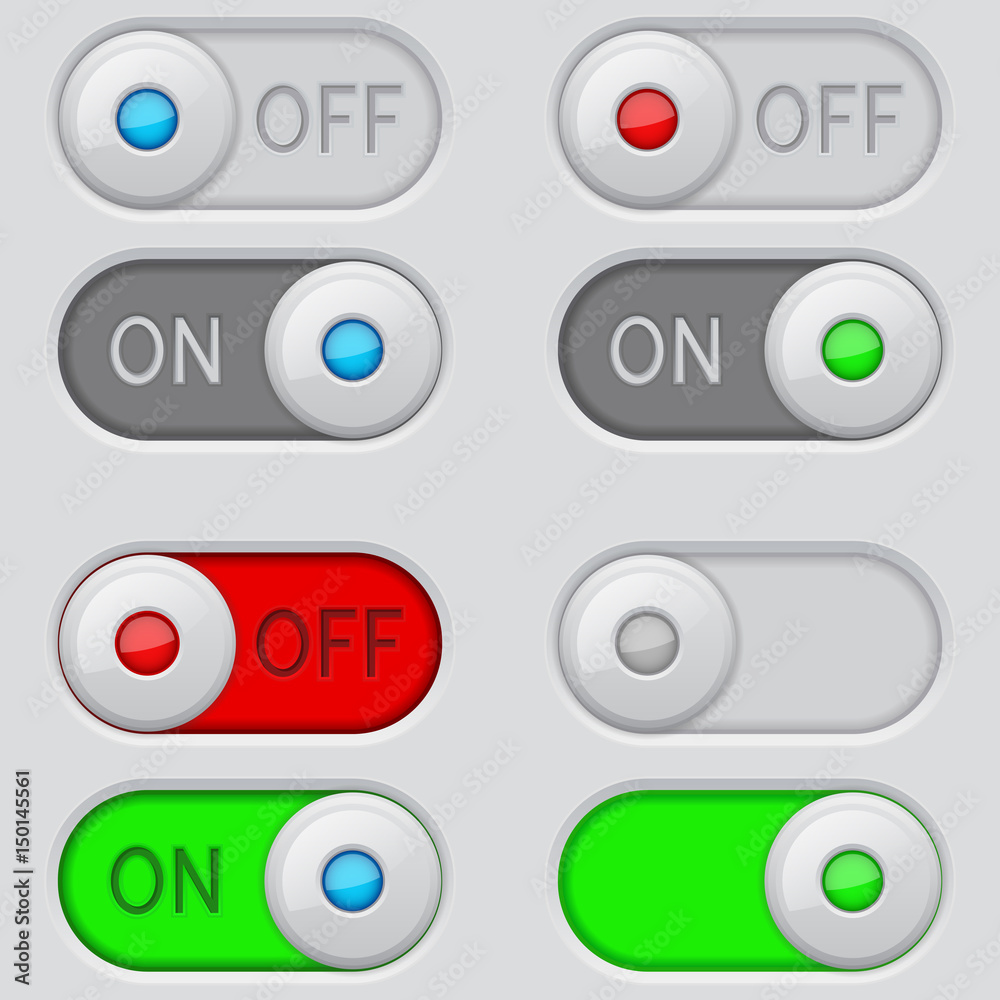 Toggle switch buttons. On and Off Toggle switch buttons. On and Off