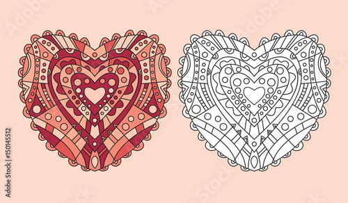 coloring page heart ornament vector