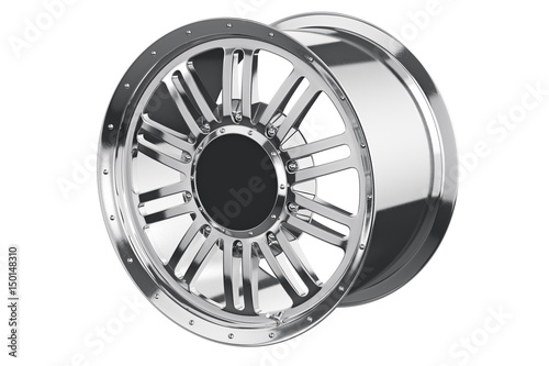 Rim wheel car shiny chrome. 3D rendering