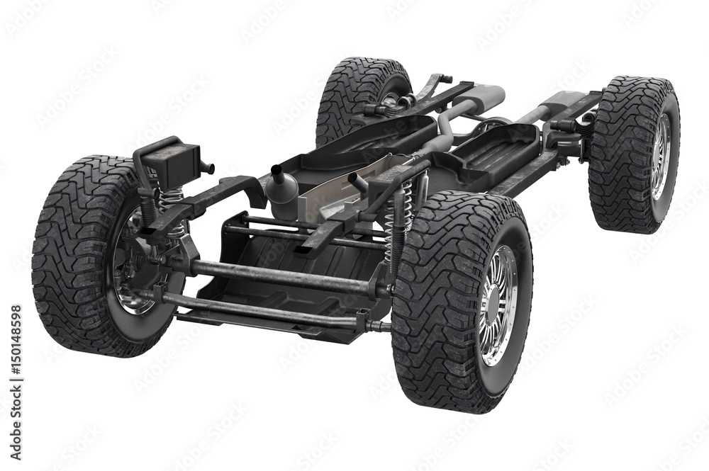 Chassis frame car with wheel. 3D rendering Chassis frame car with wheel. 3D rendering
