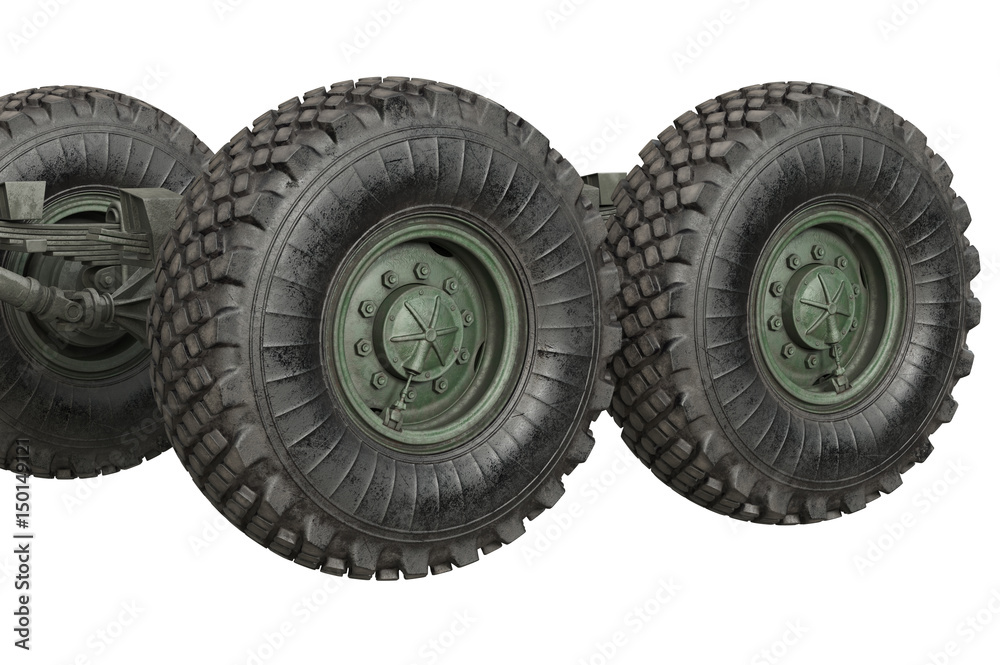 Truck military underbody with wheels, close view. 3D rendering Truck military underbody with wheels, close view. 3D rendering