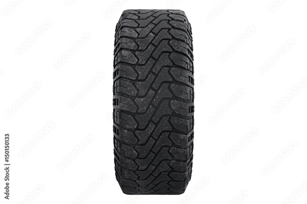 Car wheel black rubber, side view. 3D rendering Car wheel black rubber, side view. 3D rendering