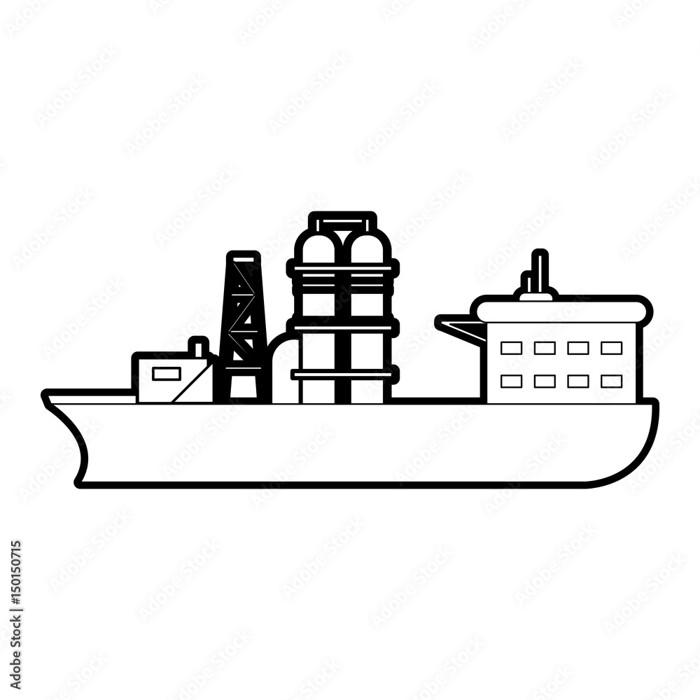 ship oil industry related icon image vector illustration design  black line