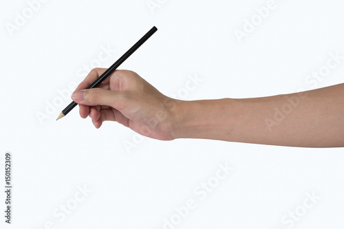 man's hand with the pencil isolated on white background. cut space