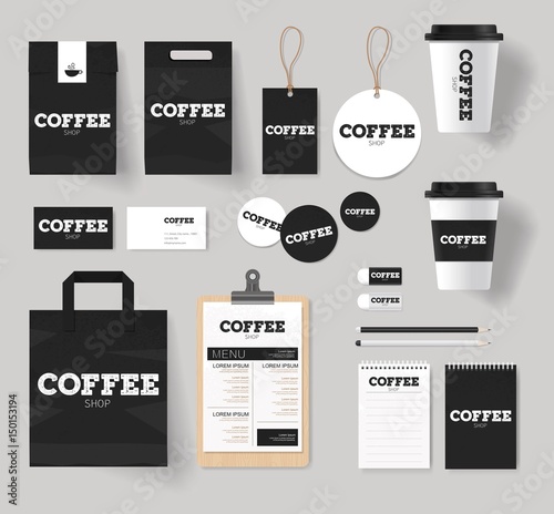 corporate branding identity for coffee shop and restaurant mock up template with coffee logo design