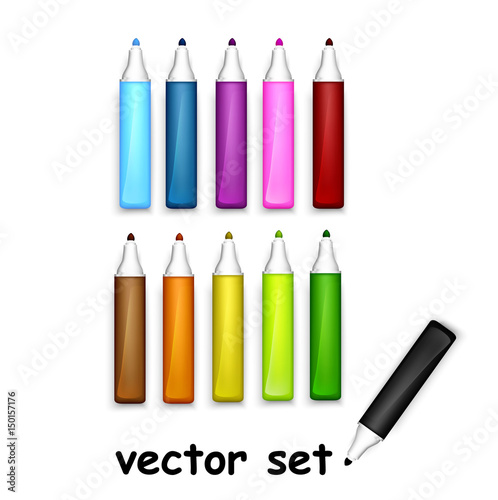 Collection of felt-pens are different colors. Vector illustration
