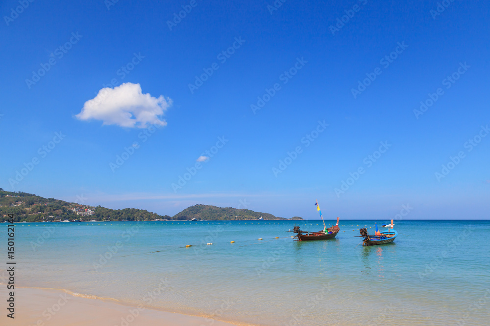 Long tail boats at Patong beach, beautiful andaman sea beach at Phuket, Thailand