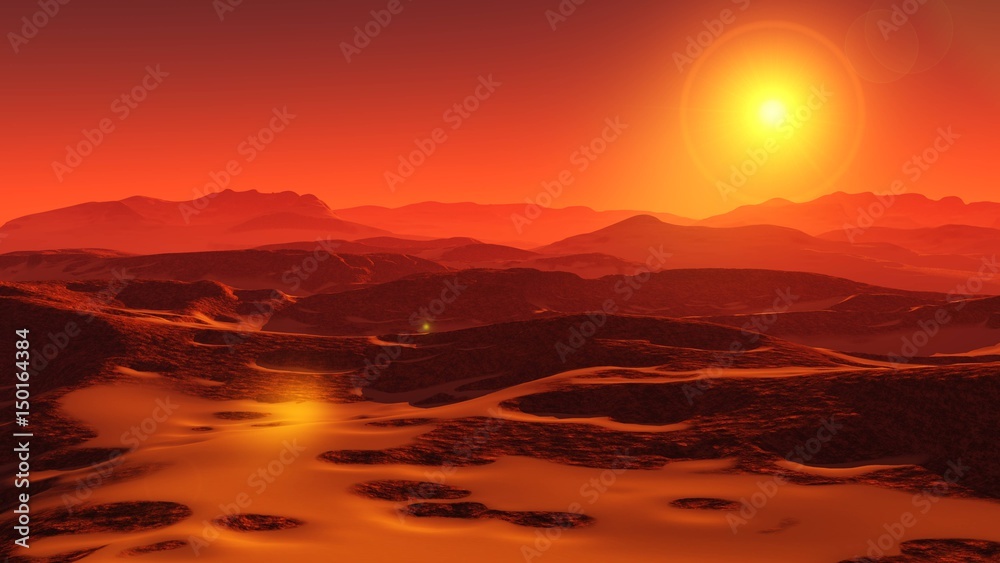 Landscape of Mars, Martian panorama, panorama of Mars, mountain landscape
