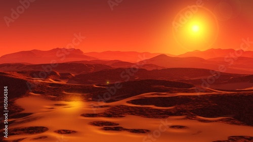 Landscape of Mars, Martian panorama, panorama of Mars, mountain landscape 