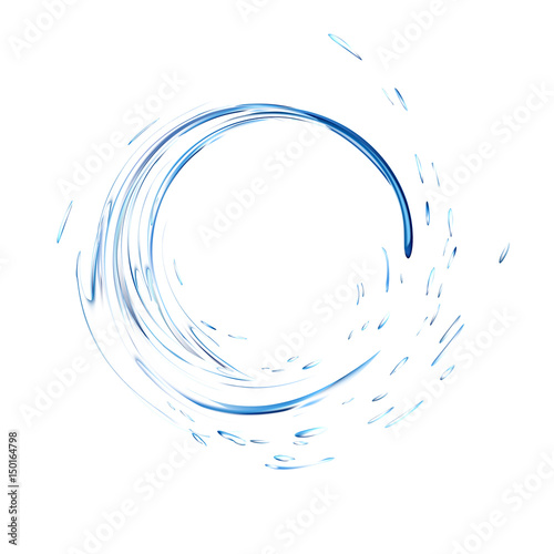 Water splash ring with drops isolated on white background. blue realistic aqua circle. top view. 3d illustration. Liquid surface backdrop created with gradient mesh tool. vector