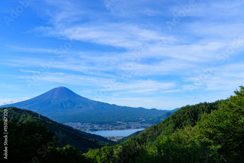 山梨 富士山と河口湖畔 御坂峠