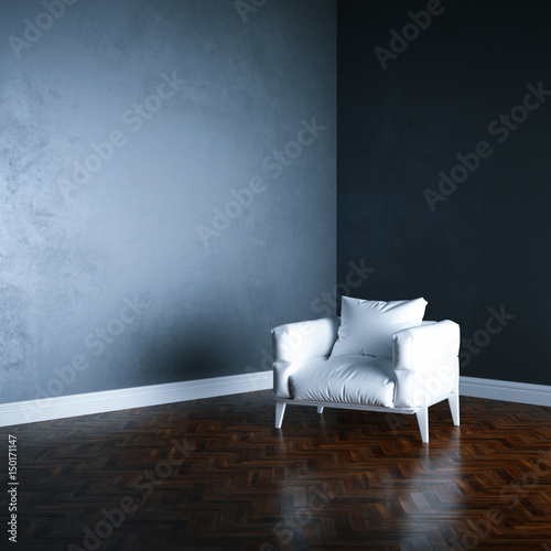 3d render white armchair in white interior mock up perspective view