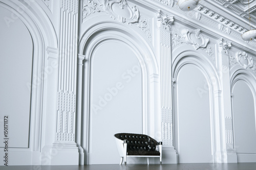 Fototapeta Naklejka Na Ścianę i Meble -  3d render vintage sofa in classic white interior side view