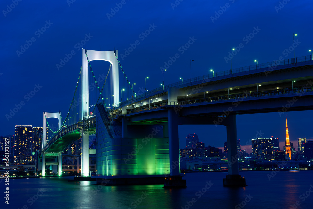 東京　お台場　レインボーブリッジの夜景　マジックアワー