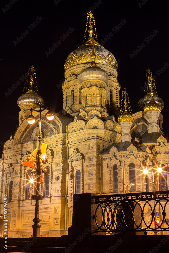 Church of the Assumption of the Blessed Virgin. Russia, Saint-Petersburg. Night city.