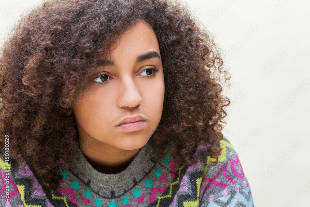 Sad Mixed Race African American Teenager Woman Sad Mixed Race African American Teenager Woman
