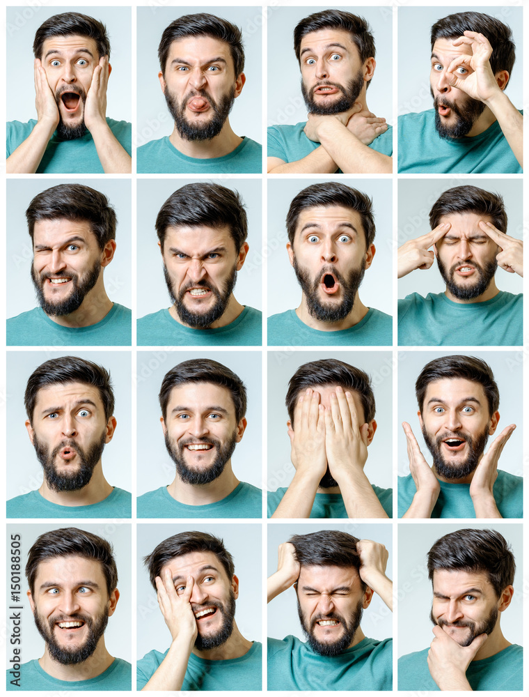 Set of young man's portraits with different emotions Set of young man's portraits with different emotions