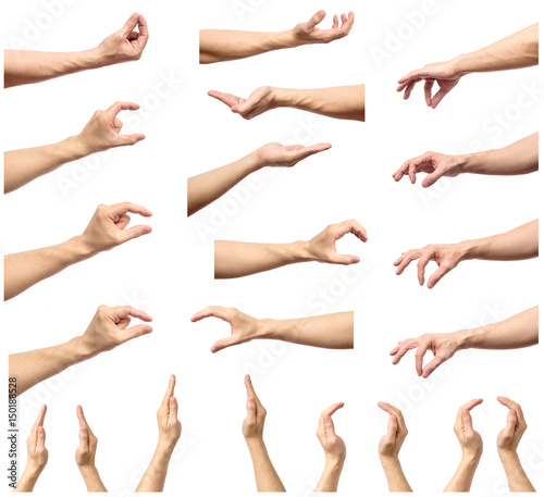 Set of man hands measuring invisible items photo