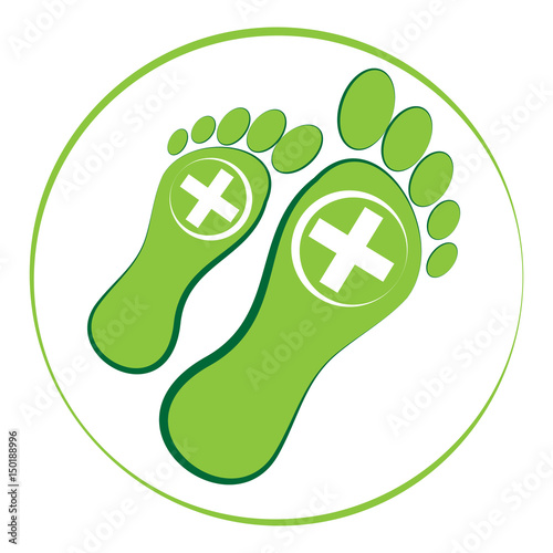 Green foot with white cross in ring isolated on white background