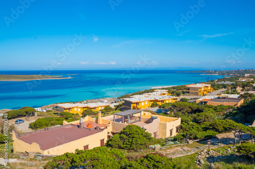 Fototapeta Naklejka Na Ścianę i Meble -  Beautiful turquoise blue mediterranean Pelosa beach near Stintino, Sardinia, Italy.