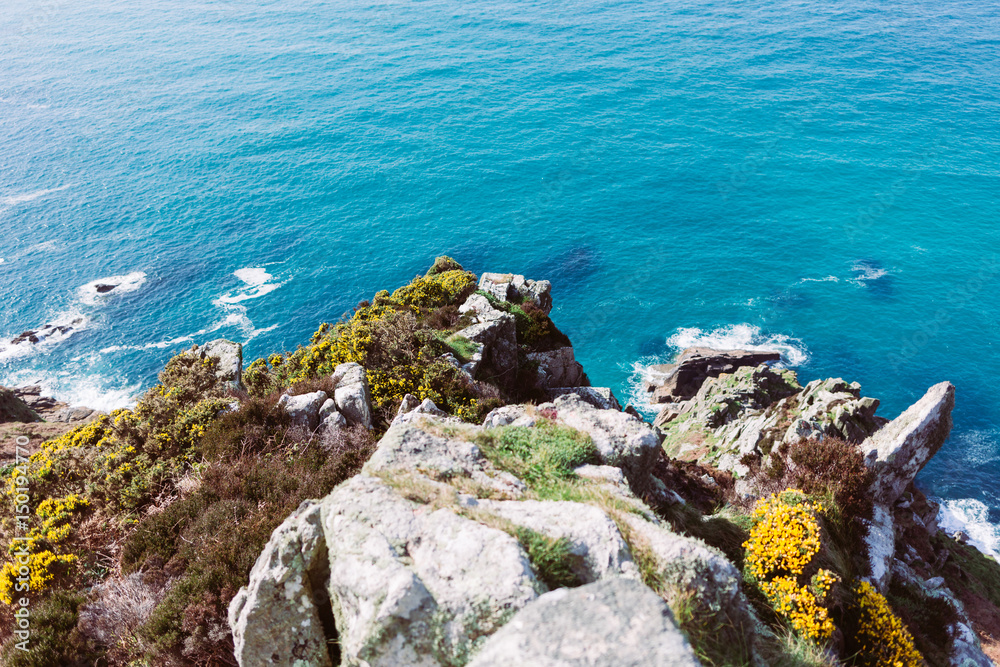 Coast in Cornwall - colourful with blue ocean