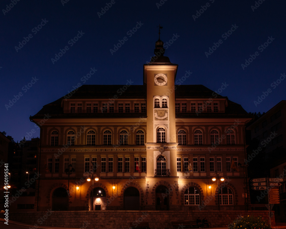St. Moritz Library at night