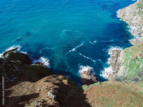 Coast line in Cornwall with blue ocean