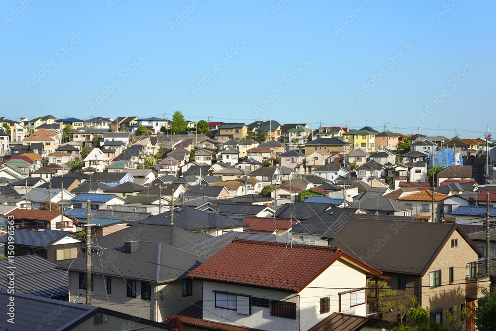 Japan's residential area and blue sky