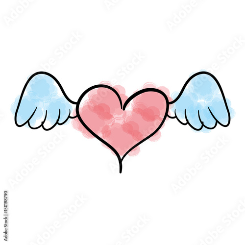 heart love with wings romantic icon vector illustration design