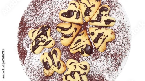 shortbread cookies with chocolate top view intro motion slow