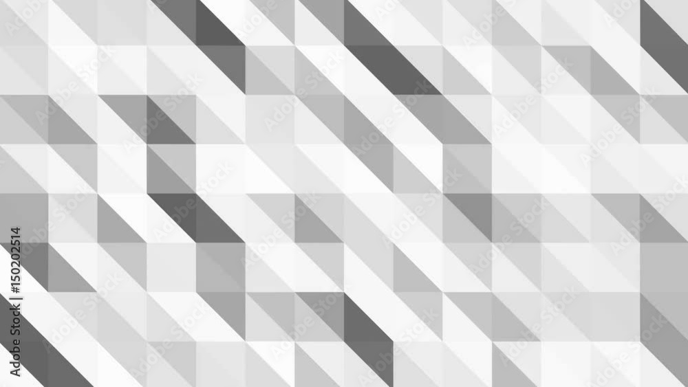 Abstract Polygonal Geometric Surface. Low poly motion background of shifting white grey triangles 4K UHD, FullHD seamless loop animation