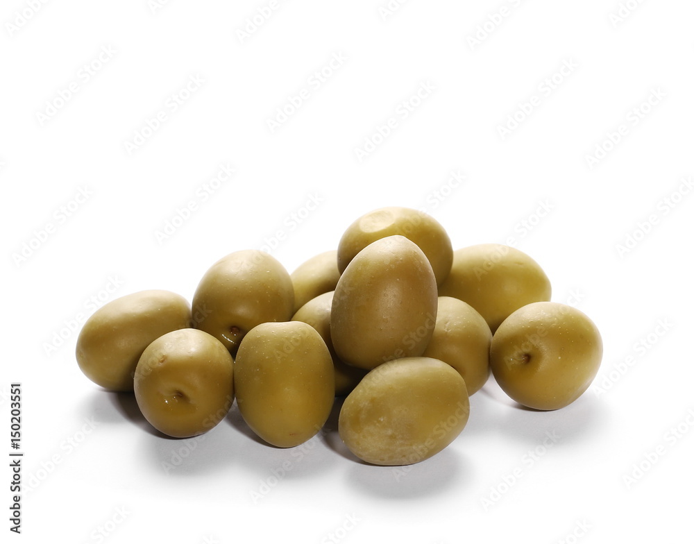 Green olives isolated on white background Green olives isolated on white background