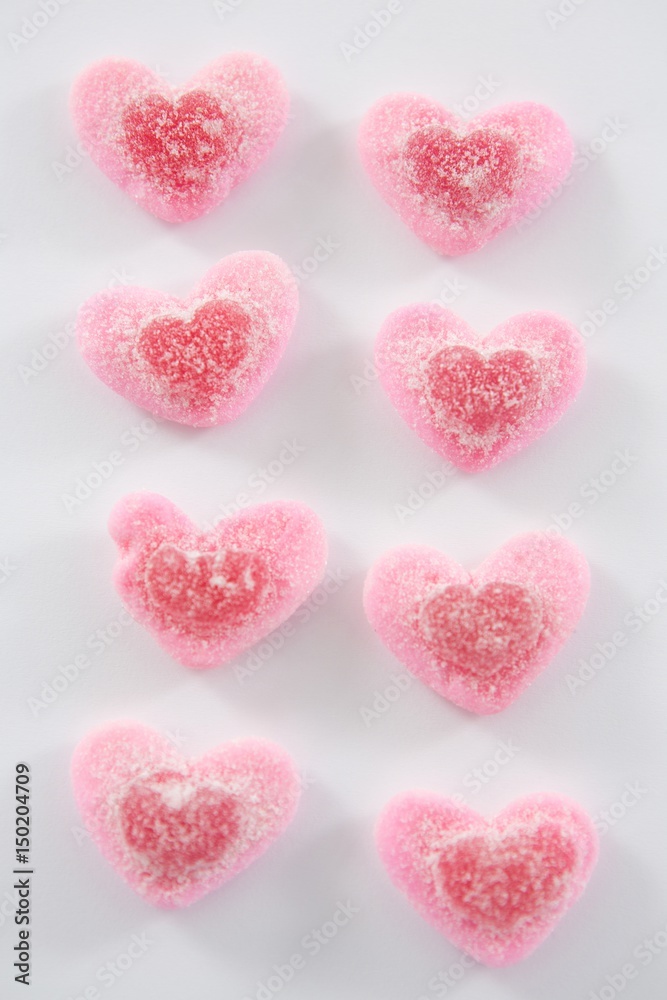 Heart shape confectionery on white background