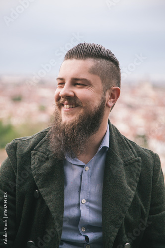 Authentic hipster guy. Cheerful young man. Bearded men.