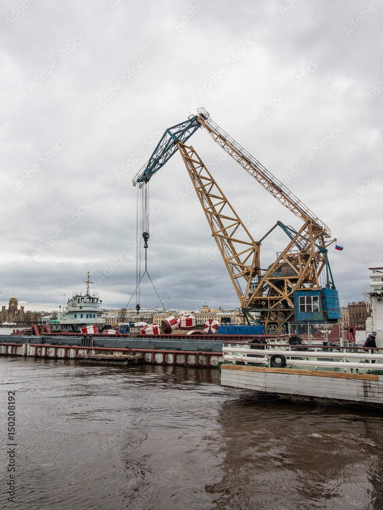 Cargo crane in the port city of St. Petersburg