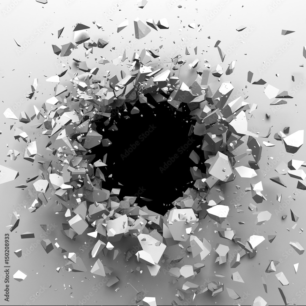 Fototapeta Pęknięty betonowy mur z dziury po kuli. Zniszczenie Abstrakcyjne tło. 3D odpłacają się ilustrację
