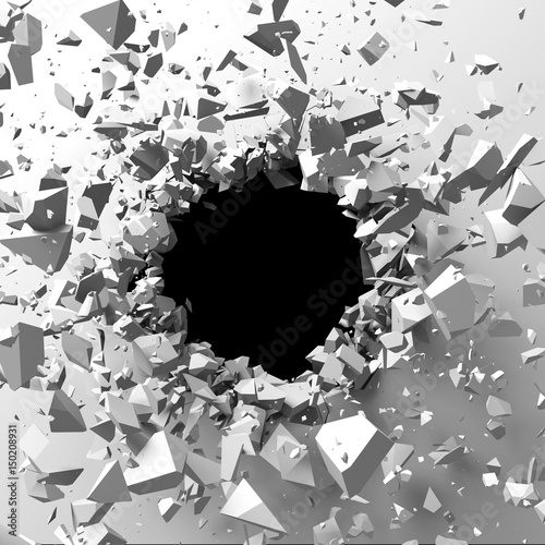 Cracked concrete wall with bullet hole. Destruction Abstract background