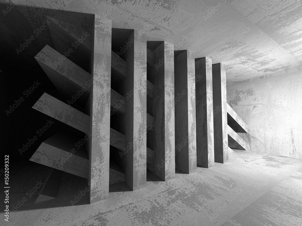 Dark concrete empty room. Modern architecture design Dark concrete empty room. Modern architecture design