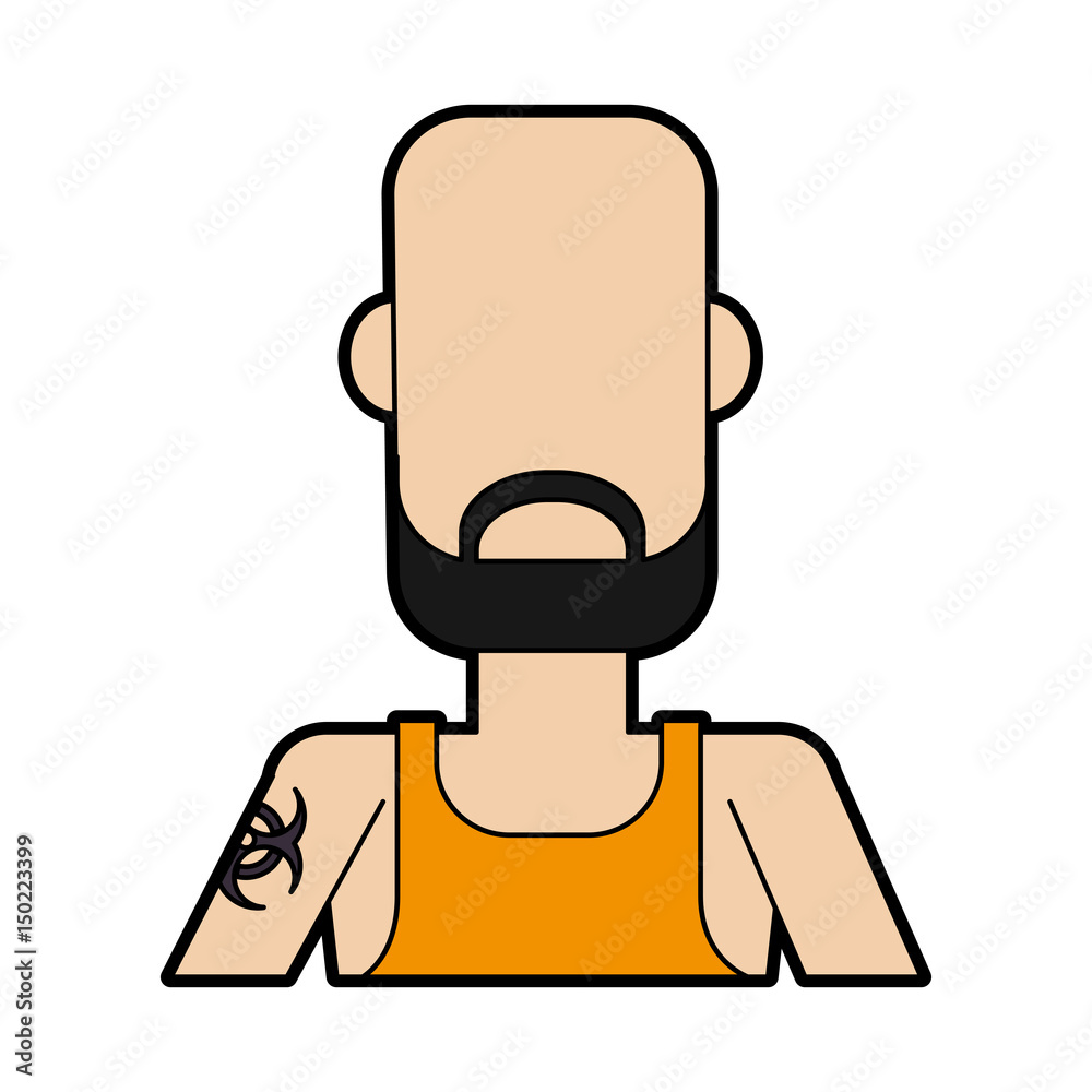 faceless bald man with beard and tattoo on shoulder icon image vector illustration design 