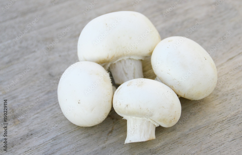 champignons crus de paris,sur fond bois champignons crus de paris,sur fond bois