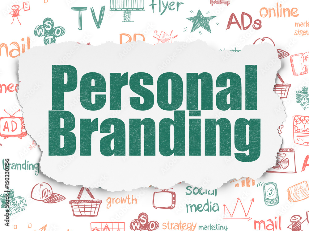 Advertising concept: Personal Branding on Torn Paper background