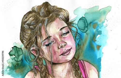 Watercolor portrait of a girl