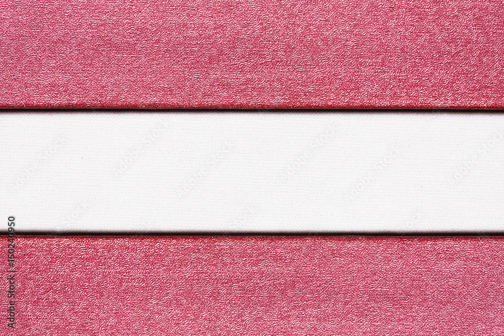 Fototapeta premium Red and white checkered canvas fabric material. Empty copy space background.
